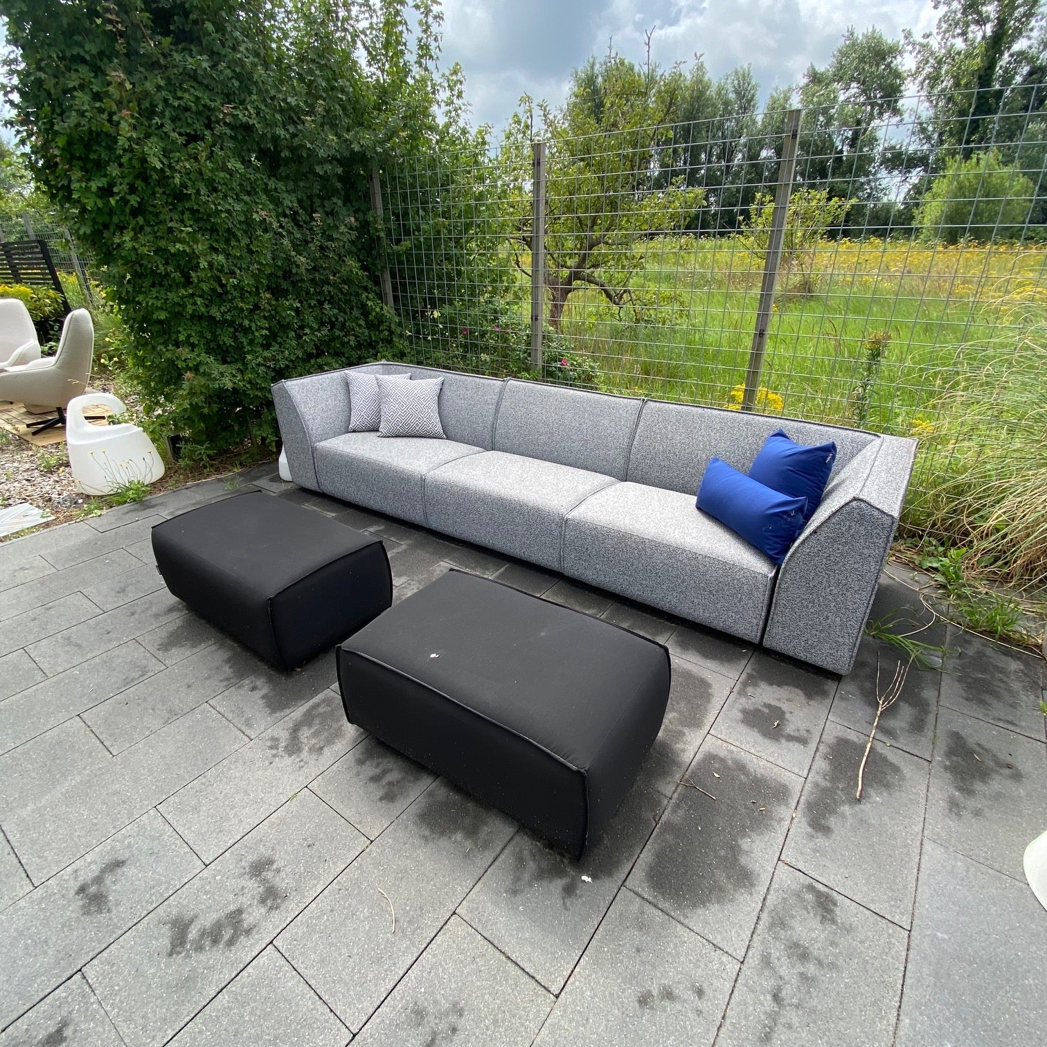 SALE |  Chill 6-zits 332 cm Deluxe steel + 2x hocker small Uni black